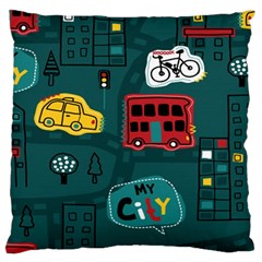 Seamless Pattern Hand Drawn With Vehicles Buildings Road Large Cushion Case (one Side) by Grandong
