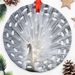 White Feathers, Animal, Bird, Feather, Peacock Round Filigree Ornament (two Sides)
