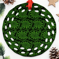 Green Floral Pattern Floral Greek Ornaments Ornament (round Filigree)