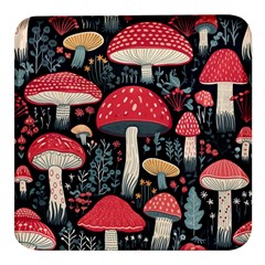 Mushrooms Psychedelic Square Glass Fridge Magnet (4 Pack) by Grandong