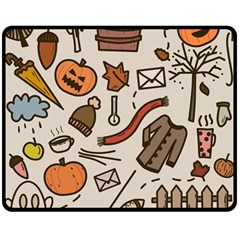 Halloween Doodle Autumn Pumpkin Two Sides Fleece Blanket (medium) by Bedest