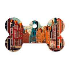 London England Bridge Europe Buildings Architecture Vintage Retro Town City Dog Tag Bone (one Side) by Maspions