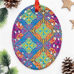 Colorful Floral Ornament, Floral Patterns Oval Filigree Ornament (two Sides)