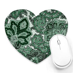 Green Ornament Texture, Green Flowers Retro Background Heart Mousepad