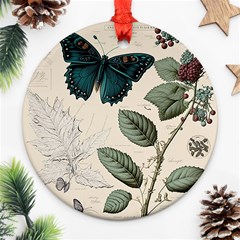 Butterflies Butterfly Botanical Nature Sketch Junk Journal Field Notes Paper Vintage Ephemera Round Ornament (two Sides) by Maspions