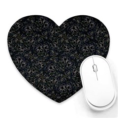 Midnight Blossom Elegance Black Backgrond Heart Mousepad by dflcprintsclothing