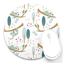 Pattern Sloth Woodland Round Mousepad by Hannah976