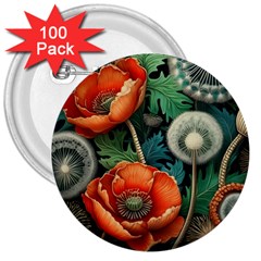 Flower Poppies 3  Buttons (100 Pack) 