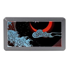 Night In The Ocean Red Waves Art Moon Dark Japanese Wave Memory Card Reader (mini) by Perong