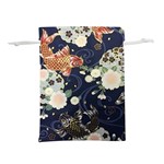 Japanese Wave Koi Illustration Pattern Lightweight Drawstring Pouch (M) Front