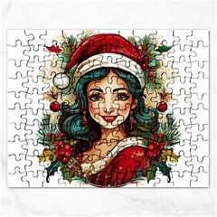 Young Woman With Santa Claus Clothes Isolated Illustration Wb Rectangular Jigsaw Puzzl by dflcprintsclothing