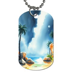 Delicate Watercolor Painting Surreal Oasis Scene With Intense Dramatic Lighting Dog Tag (two Sides)