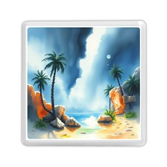 Delicate Watercolor Painting Surreal Oasis Scene With Intense Dramatic Lighting Memory Card Reader (square) by pollyparadiseartshop