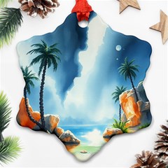 Delicate Watercolor Painting Surreal Oasis Scene With Intense Dramatic Lighting Ornament (snowflake)