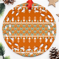 Winter Wonderland Seamless Pattern: Christmas Trees & Snowflakes On Dark Background Round Filigree Ornament (two Sides) by ArtfulThreads