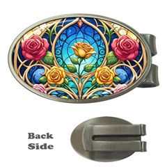 Roses Floral Stained Glass Vibrant Money Clips (oval) 