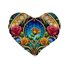 Roses Floral Stained Glass Vibrant Standard 16  Premium Heart Shape Cushions by Grandong