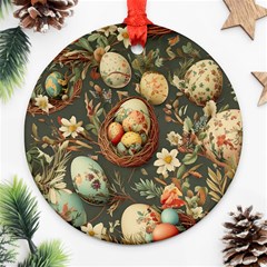 Charming Seamless Pattern Vintage Easter Floral Motif Round Ornament (two Sides) by dflcprintsclothing