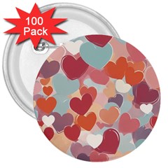 Valentines Day Hearts Romance Love 3  Buttons (100 Pack)  by Posterlux