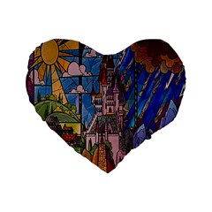 Castle Building Stained Glass Standard 16  Premium Heart Shape Cushions by Cemarart