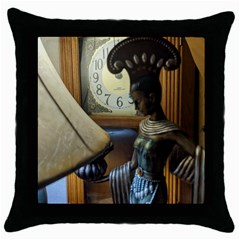 Erte Figurine And A Clock Throw Pillow Case (black) by bestdesignintheworld