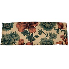 Victorian Beige And Teal Flower Pattern One Side Body Pillow Cases by violetheavensky