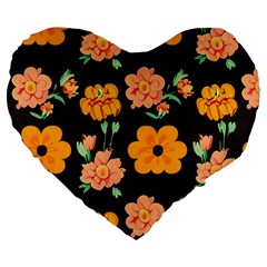 Retro 40s 50s Flowers Pattern Halloween 3 Large 19  Premium Flano Heart Shape Cushions by violetheavensky