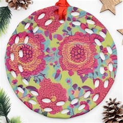 Mid Century Retro Floral 1970s 1960s Pattern 82 Ornament (round Filigree)