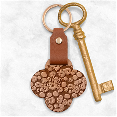 Mid Century Retro Floral 1970s 1960s Pattern 86 Engraved Wood Key Chain by violetheavensky