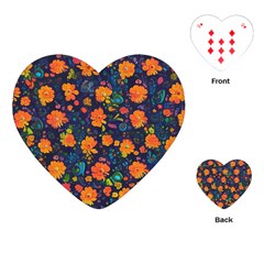 Mid Century Retro Floral 1970s 1960s Pattern 61 Playing Cards Single Design (heart) by violetheavensky
