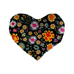 Mid Century Retro Floral 1970s 1960s Pattern 57 Standard 16  Premium Flano Heart Shape Cushions