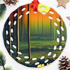 Outdoors Night Moon Full Moon Trees Setting Scene Forest Woods Light Moonlight Nature Wilderness Lan Ornament (round Filigree) by Posterlux