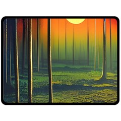 Outdoors Night Moon Full Moon Trees Setting Scene Forest Woods Light Moonlight Nature Wilderness Lan 80  X 56  Two Sides Fleece Blanket (large) by Posterlux