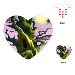 Outdoors Night Full Moon Setting Scene Woods Light Moonlight Nature Wilderness Landscape Playing Cards Single Design (heart) by Posterlux