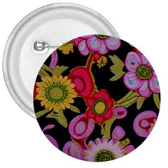Mid Century Retro Floral 1970s 1960s Pattern 70 3  Buttons